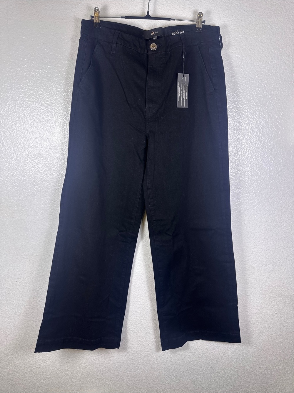 La Joie Women's Black Wide-Leg Stretch Pants Cotton Blend Flat Front 14